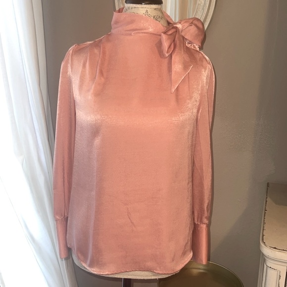 Worthington Tops - Worthington Petite XS pink women’s blouse with ribbon 🎀 tie bow button shirt XS